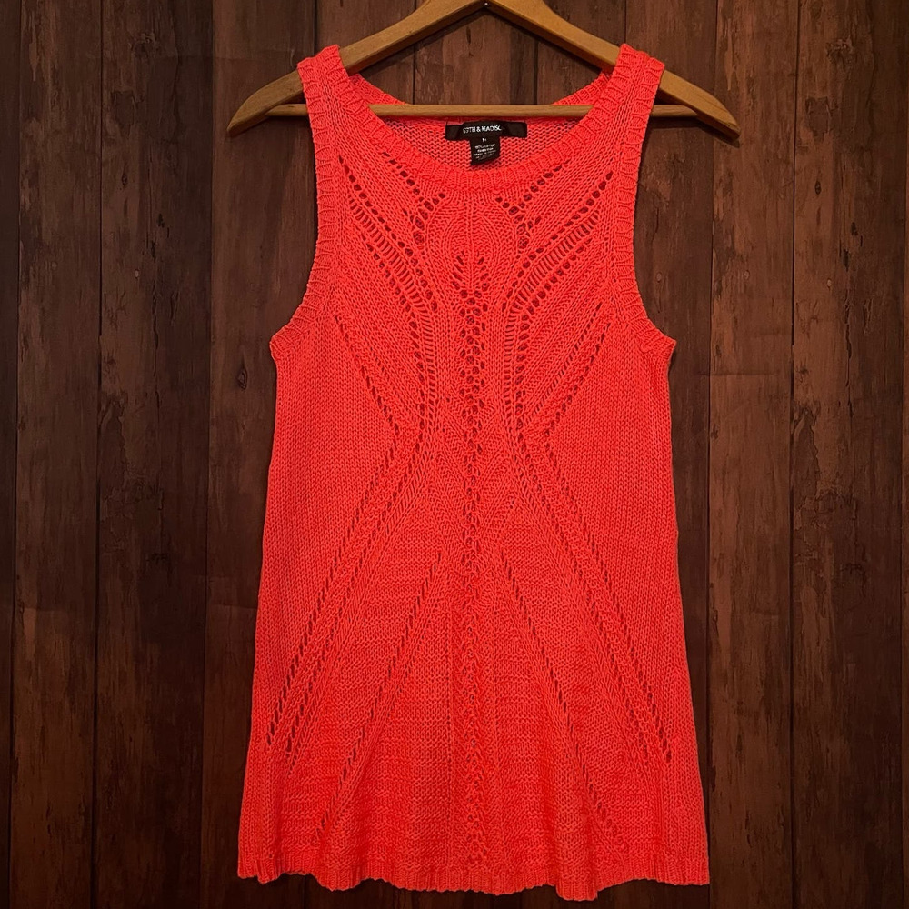 89th and Madison Orange Crochet Knit Sleeveless Tank Blouse Size Medium